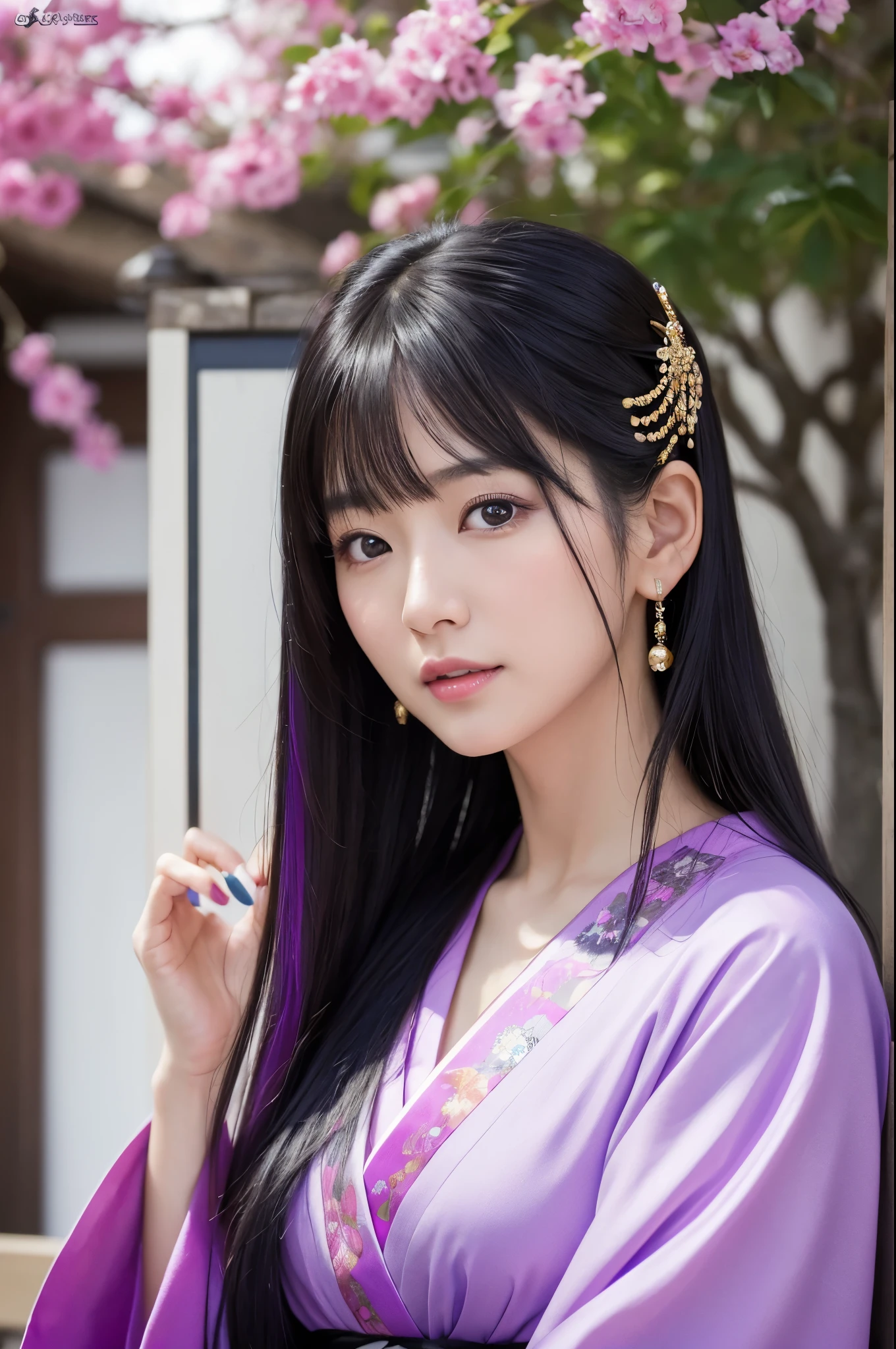 (8K,Photorealistic　to be born写真　Highest quality;1.4) Mature Japanese Goddess,so beautiful(A vivid face) ,(Long black hair),清楚なQueen,Gorgeous black and purple Japanese goddess&#39;Traditional costume of the month,Engage your audience,Beautiful expression,Moist black eyes,Queenのメイクアップ,(Queen),charm,Small breasts,Golden decoration,筋肉質の細い身体のマッチョなQueen,Gorgeous hair ornament,Holding a folding fan,kimono,Black and purple 月のkimono,非常にSmall breasts,Red eyeshadow,Ultra-high resolution,Surreal,Attention to detail,Rich colors, Backlight, Cinema Lighting, Film Grain, to be born, 50mm lens, Nikon D850,smile,Ultra-realistic,Highest qualityのフォトリアリスティックなRAW写真。Bright colors,Image of a perfect woman,Fantasy art,Character Art,background,A room in a large mansion,Extremely stiff abs,Muscular Beauty,Flower Hair Ornaments,Hairpin,