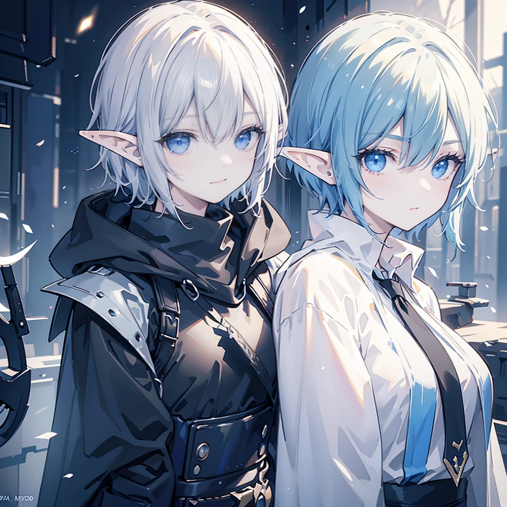 1 elf boy, male short hair elf, sci-fi outfit, penetrating gaze, intense expression, glowing eyes, dramatic lighting, cinematic, moody, dark, beautiful forest , highly detailed, hyper-realistic, 8k, photorealistic, masterpiece, chiaroscuro, dramatic contrast