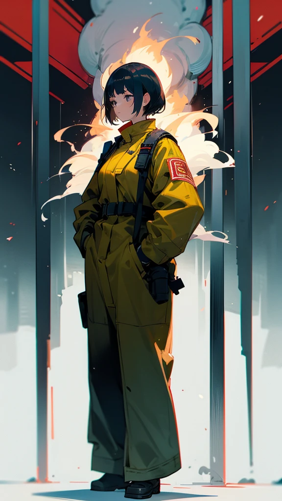 tall、Firefighter、whole body、Are standing、woman