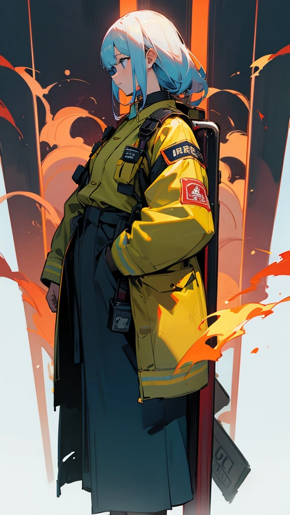 tall、Firefighter、whole body、Are standing、woman