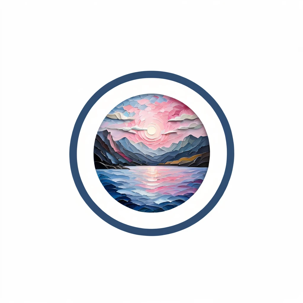 shade of emotion logo, a thick textured oil painting, impasto brushstrokes, dry brushing,revealing underlayers, abstract landscape, moody lighting, dramatic shadows, muted earthy colors, vibrant colors, highly detailed, masterpiece, using a palette of light pink, muted blue, dark grayish blue, bright blue, very dark gray, and light grayish blue