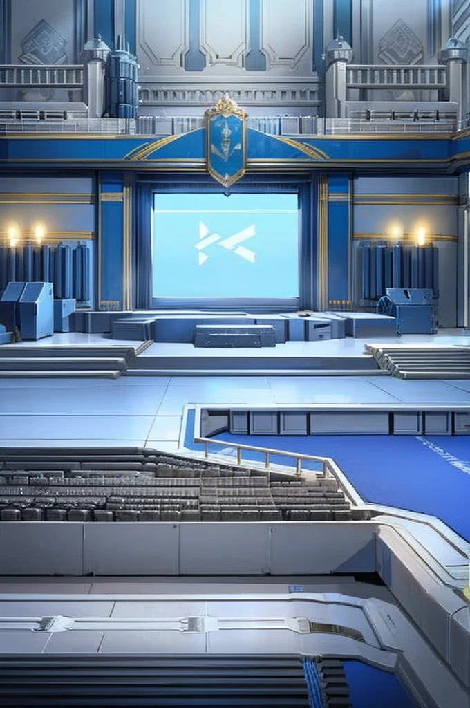 blue and silver, military base, with big castle, tanks, crowd, army