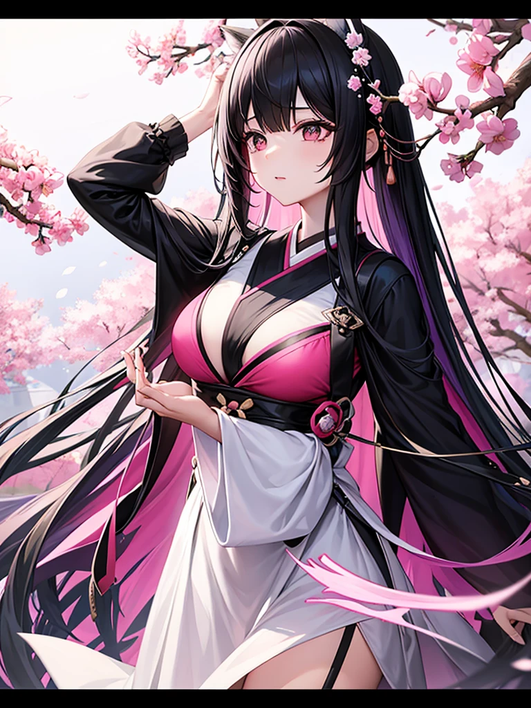 Pink mercy from overwatch surrounded by cherry blossoms