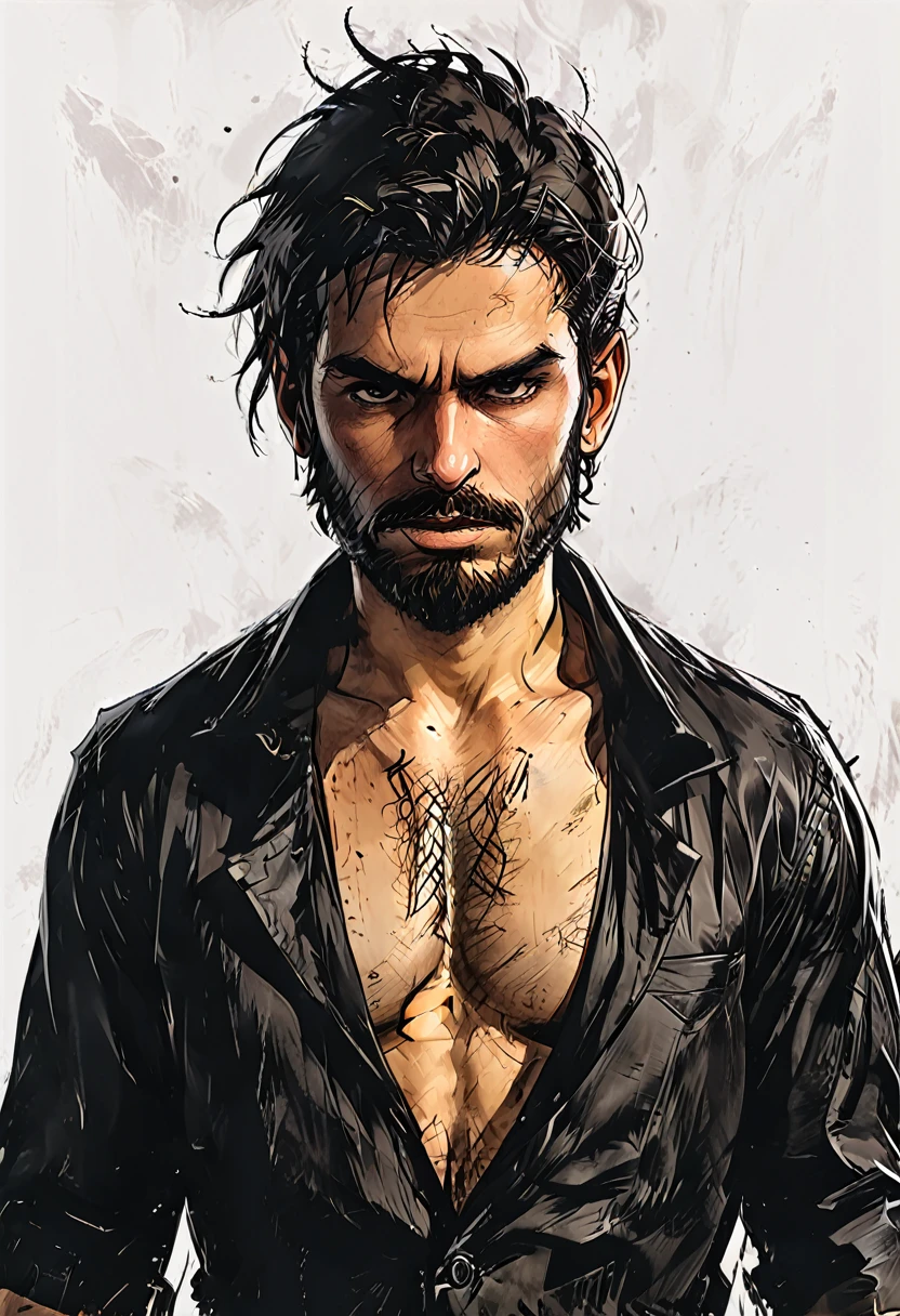 sexy male pirate. topless. beard, short hair, sexy. graphic style of Romancomics, 2d, 8K, hyper realism, masterpiece, high resolution, best quality, Ultra-detail, super realistic, Hyperrealistic art, good quality, ultrahigh resolution, highest level of detail, lot of details, extremely high resolution details, incredibly lifelike, soft cinematic light, full body pose, white background. best quality:1.0,hyper-realistic:1.0,photorealestic:1.0,Wahnsinnig detailliertes CG Unity 8K-Hintergrundbild:1.0,masterpiece:1.3,Madly detailed photo:1.2, hyper-realistice, lifelike texture:1.4, Picture book:1.0,8K, headquarters,best quality:1.0,