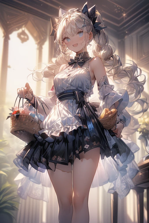 (perky chest:1.2), (pointed chest:1.2),(((Black Tunic:1.3))),(((cakes and bread in the basket),Cute and beautiful girl,Cute round face,Cute smile,with blush cheeks,Red Lip,a girl 22 years old, nsfw:1.2, beautiful body:1.3), shinny skin, BREAK, ((alice in the wonderland:1.3, cute, kawaii, lovely, funny, a girl falling down from sky:1.3, girl flying in sky:1.2, girl floating in air:1.3, rolling upskirt by wind:1.5, (with sparkling eyes and a contagious smile),open mouth, Looking at Viewer, surprised, putting hands on crotch over the skirts:1.35)), BREAK, ((floating things as follows:1.3, PlayingCards, Trump, tea cup, tea pot, tea spoons, pocket watch:1.3, lip sticks, candies:1.2, cookies, jam bottles, classical door_keys)), ((long purply_Blue dress :1.5, wearing long flaired skirt:1.3, the skirt is blowing:1.3, cute White Apron, black stockingedium long platinum-blonde hair:1.2, twin tail hair:1.6, tied hair with a cute ribbon), (Blue eyes, bright pupils with highlights, detailed eyes), (lying down on your back:0.7, spreading legs with rising up straight:0.7), sexy posture, fantastic colorful art, (fantasy art:1.2, wondered images), ((correct anatomy:1.5, perfect anatomy:1.3, correct hand, )),
