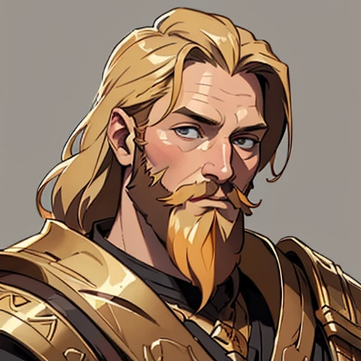 (masterpiece), (best quality),(portrait),(bust up),1boy,solo,(sharp focus),(look at viewer),Viking,golden hair,(golden beard) ,plenty of beard, (ancient man:1), ancient luxurious long clothes,(simple background),old school fantasy art