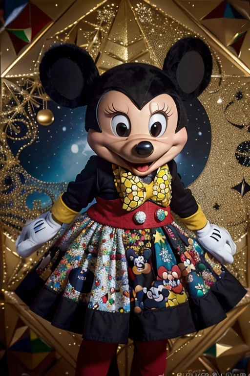 (Mickey mouse Disney  vom roupa de NATAL),  Ojo)Eduardo Kobra quilting ,multidimensional geometric wall PORTRAIT, until, chibi,
o 08k, comely, Coloring,
Primary works, top-quality, best qualityer, offcial art, beautiful and aesthetic, 32k And 4D and Realistic Christmas Ornaments Background