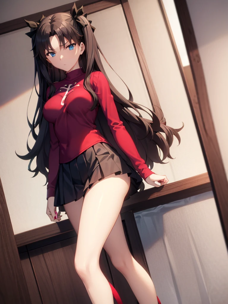 Tohsaka rin, A-line skirt,sexy girl,bed room ,on the bed,Beautiful slender legs,Big breasts,porn