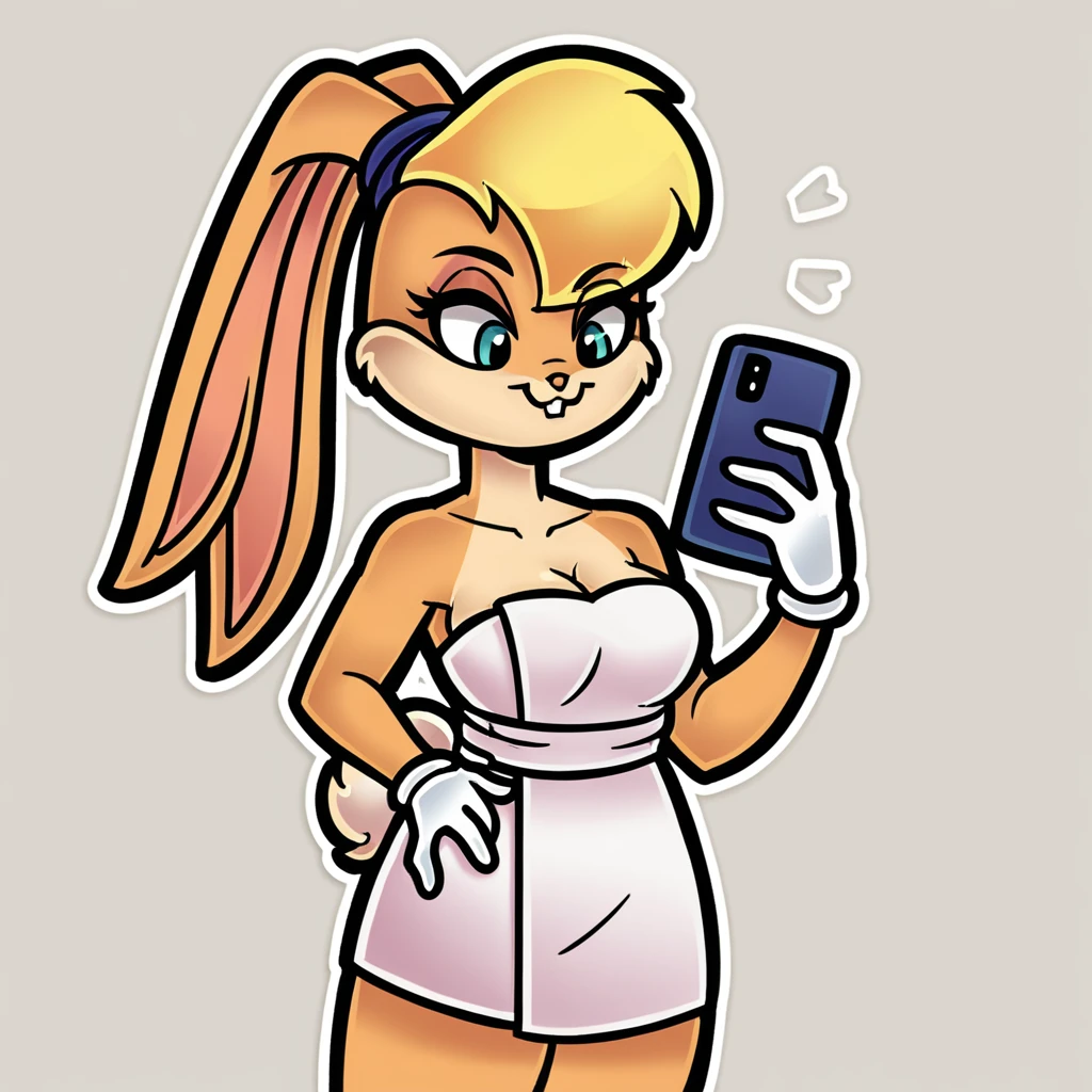 score_9, score_8_up, lola bunny, wrapped in towel, medium breasts, holding phone