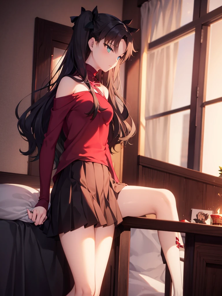 1 cat girl, sitting, bed open leg red panties