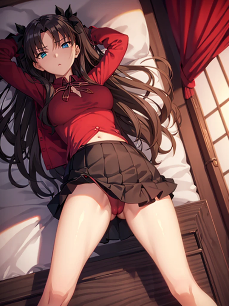 Tohsaka rin, A-line skirt,sexy girl,bed room ,on the bed,Beautiful slender legs,Big breasts,porn