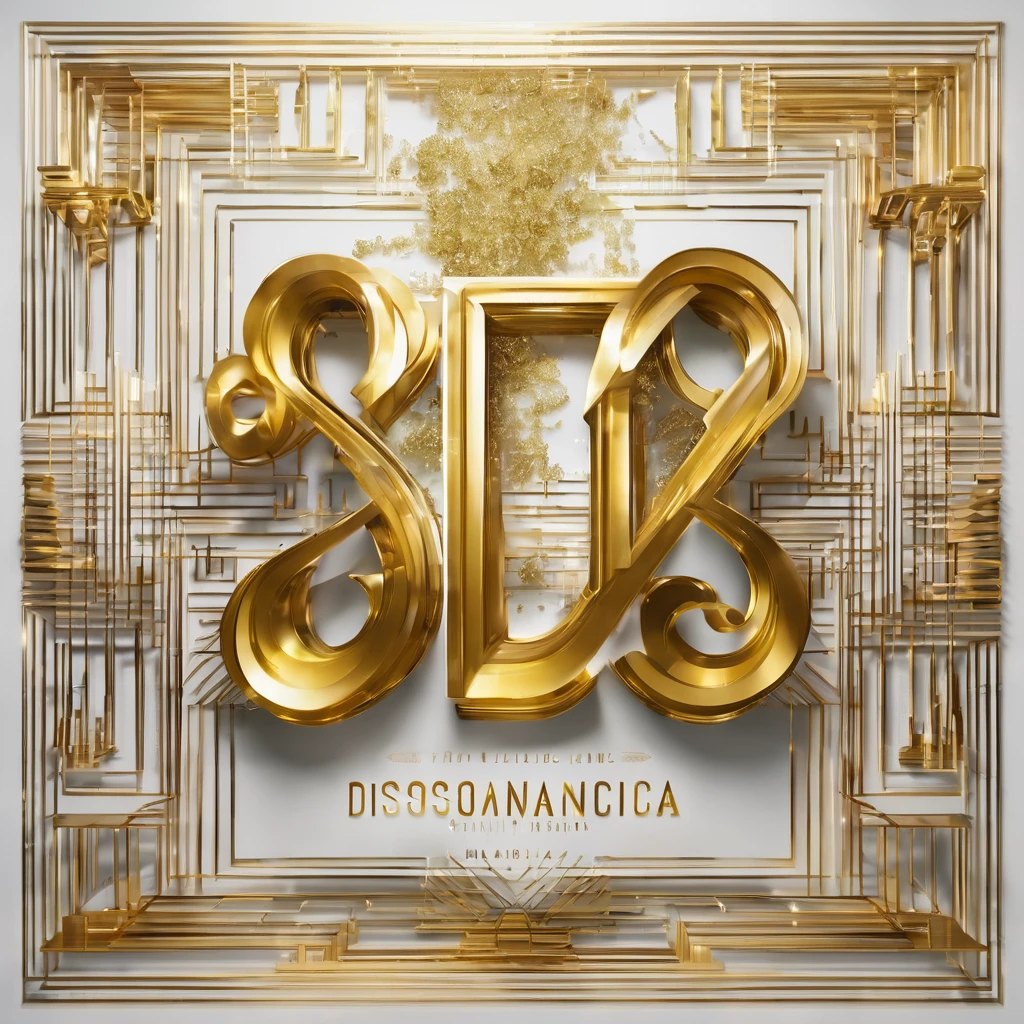 "DISSONANCIA" written in big golden letters in cinematic style, White background, trap album cover