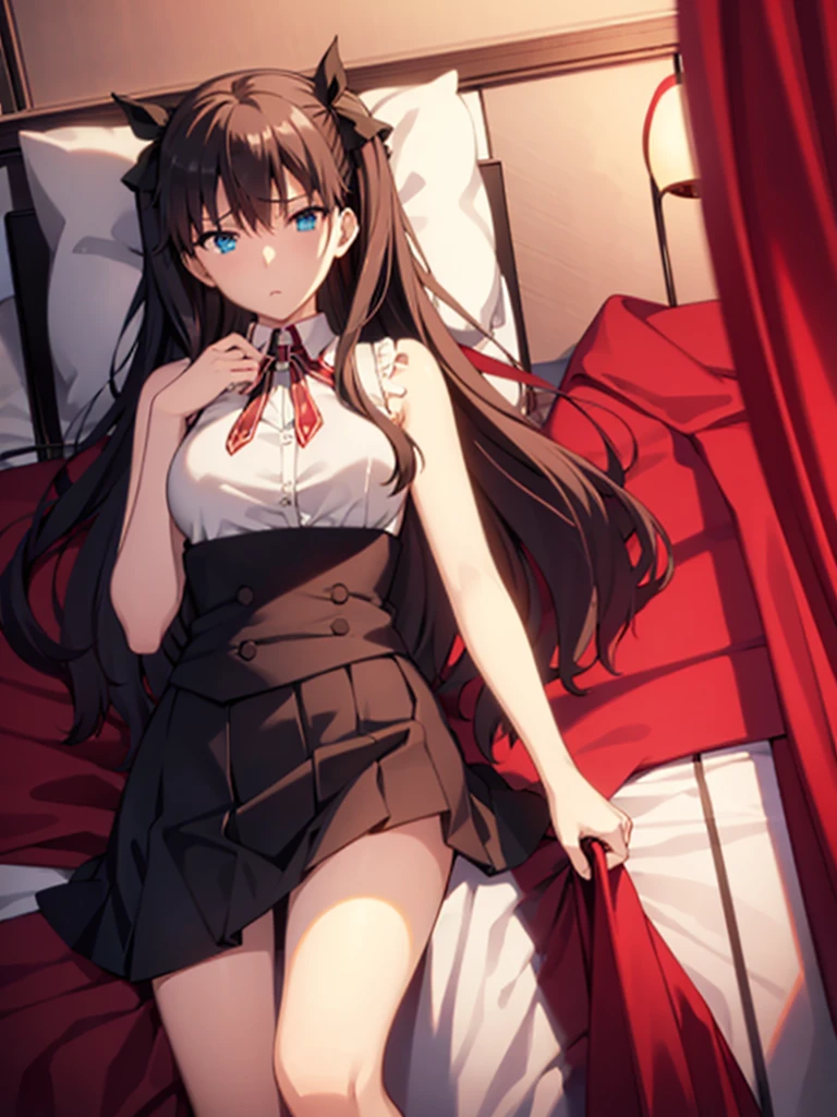 Tohsaka rin, A-line skirt,sexy girl,bed room ,on the bed,Beautiful slender legs,Big breasts,porn