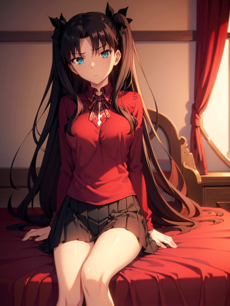 Tohsaka rin, A-line skirt,sexy girl,bed room ,on the bed,Beautiful slender legs,Big breasts,porn