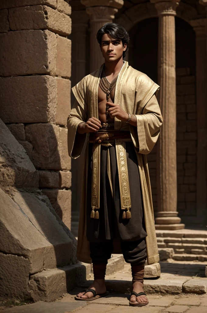 I would like to create a young man from an ancient era who is neither poor nor rich who is at an intermediate level and who is animated full body