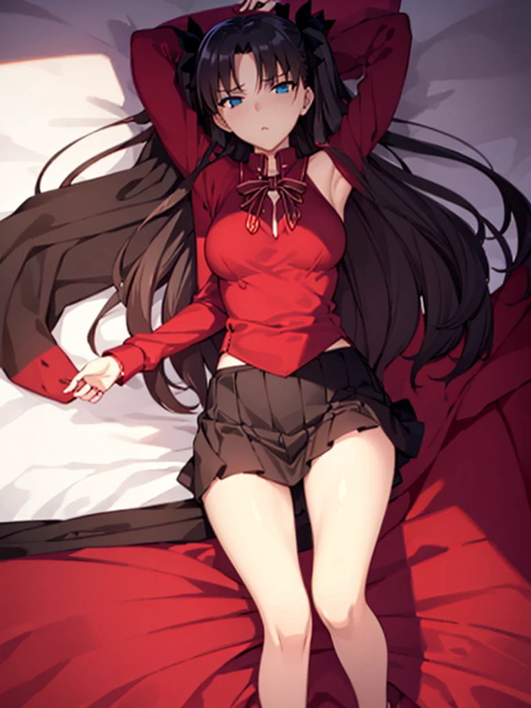 Tohsaka rin, A-line skirt,sexy girl,bed room ,on the bed,Beautiful slender legs,Big breasts,porn