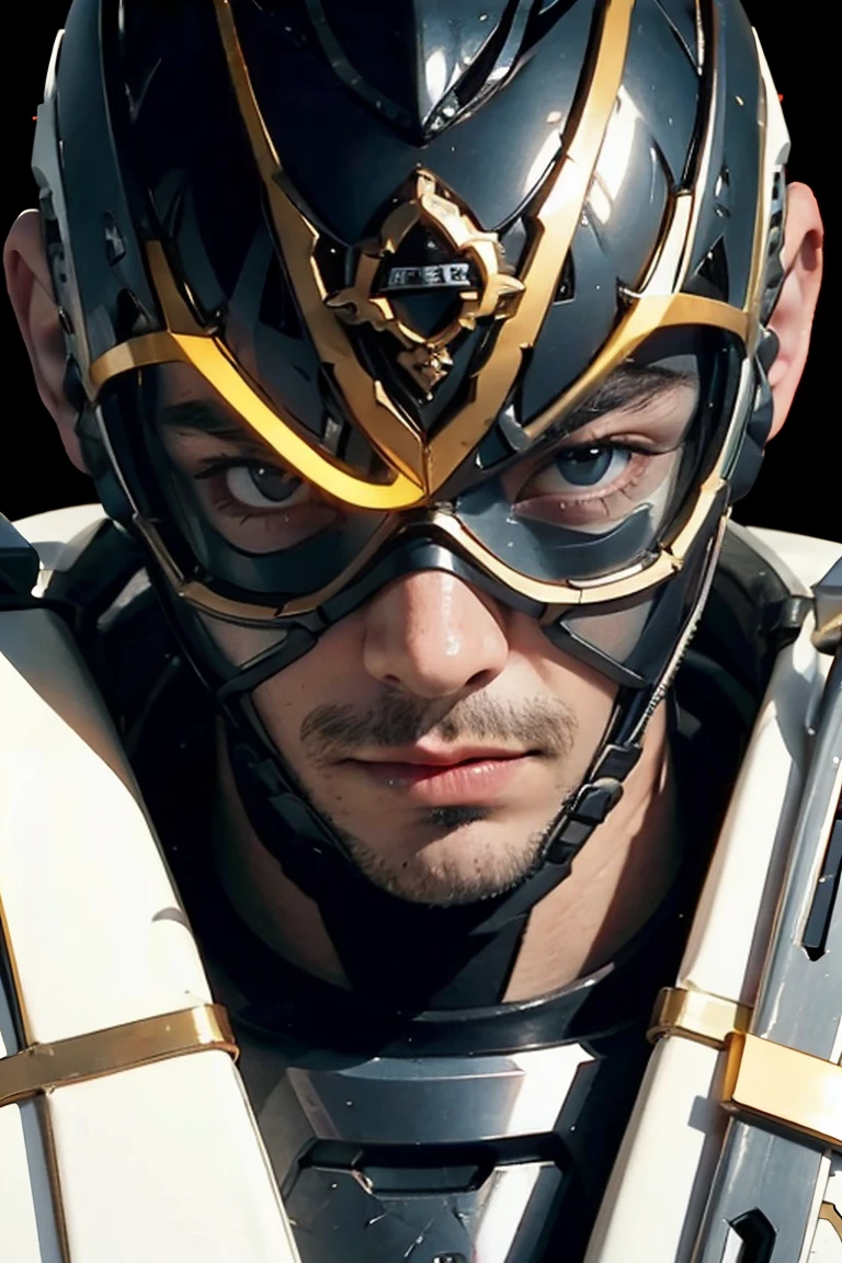 there are two people arguing, (((laurence fishburne))), (((Hugh Laurie))) , (((dressed in biblical times clothes))), black bald man, dressed in white, arguing with evil looking Hugh Laurie, (hugh laurie with white biblical clothes), (Hugh Laurie and laurence fishburne arguing), ((extreme closeup)), (close up) , power suit, powerranger, suit, spd, (Power ranger suit), gold detail, masked,