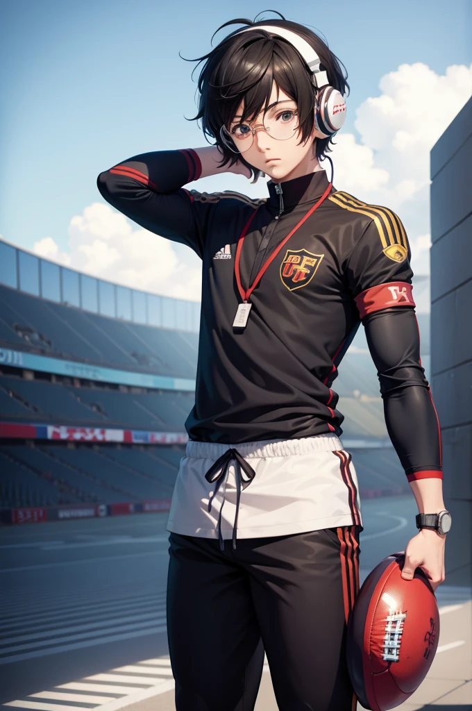 Ren Amamiya Persona,Boy Anime,football uniform, glasses, headphones on head