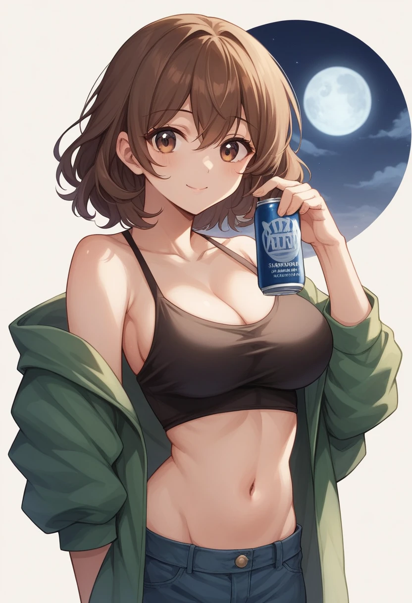 繊細な感性を持つ驚くほどbeautiful若い日本人女性, (A truly perfect face and a light smile),(Standing in front of the summer night view of a flowering plateau),(The moon and sea of clouds can be seen in the background.),Her medium brown hair with short bangs,(Her hair sways gracefully in the dim moonlight),Her pretty eyes make her even more attractive.,She is wearing casual summer clothes,beautiful, Moderately large breasts,Her eyes are big and her eyelashes are long and beautiful, She has a rosy nose and a closed mouth, Young to her々Gives a fresh and mature look, Her whole body, Her slim thighs and fingers, Realistic and beautifully rendered, For 2K or 8K resolution, This CG Unity masterpiece、A must-have for anyone seeking a highly detailed and realistic portrait of a gorgeous young woman with a lovely and charming personality.,