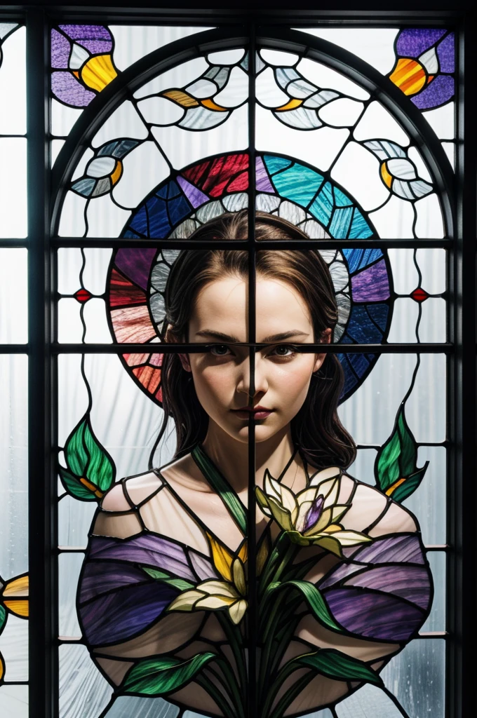 a picture of a stained glass window, intricate art, by Mario Dubsky, stained glass art, amethyst stained glass, detailed art in color, by Robert Richenburg, by Adrienn Henczné Deák