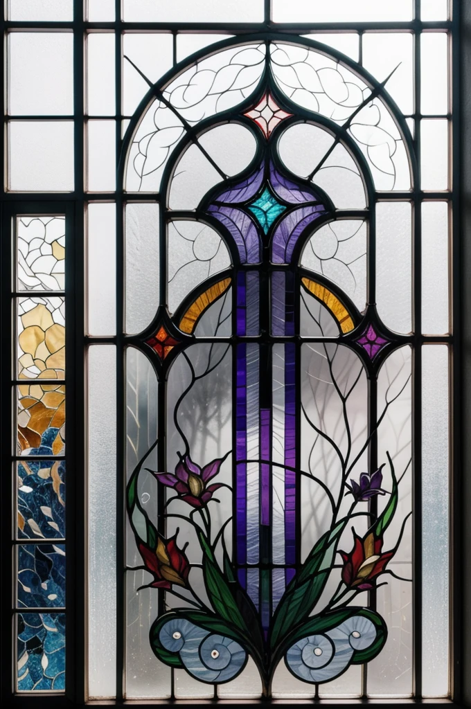 a picture of a stained glass window, intricate art, by Mario Dubsky, stained glass art, amethyst stained glass, detailed art in color, by Robert Richenburg, by Adrienn Henczné Deák
