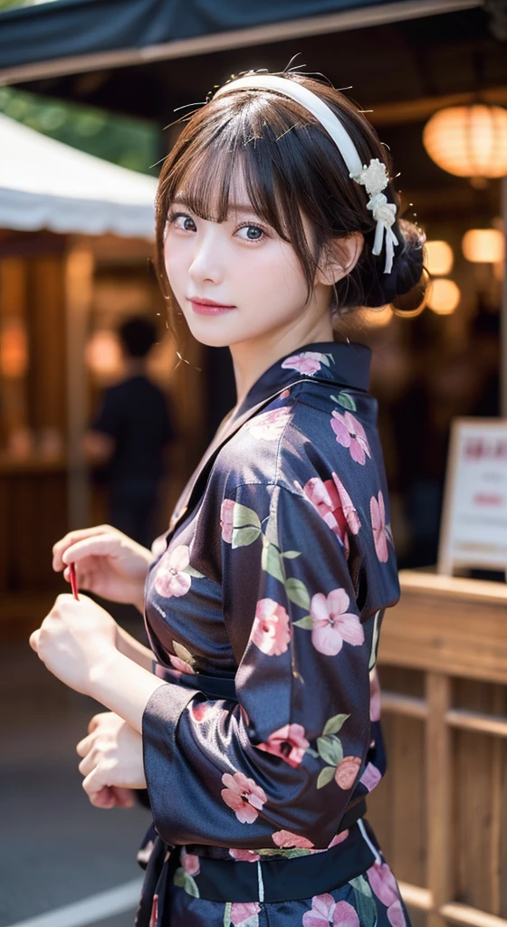 (Highest quality,masterpiece:1.3,Ultra-high resolution,),(Ultra-detailed,Caustics),(Photorealistic:1.4,RAW shooting,)Ultra-Realistic Capture,Very detailed,High resolution 16K human skin closeup。 The skin texture is natural、,Pores、It must be detailed enough to be easily identifiable.。 Skin should look healthy and have an even tone。 Use natural light and color,break,),28 years old,Beauty,,Big Ass,Sweating all over the body,Clothes that are wet with sweat and stick tightly to the body,yukata、Festivals、night、Lots of food stalls、Holding a candy apple in one hand