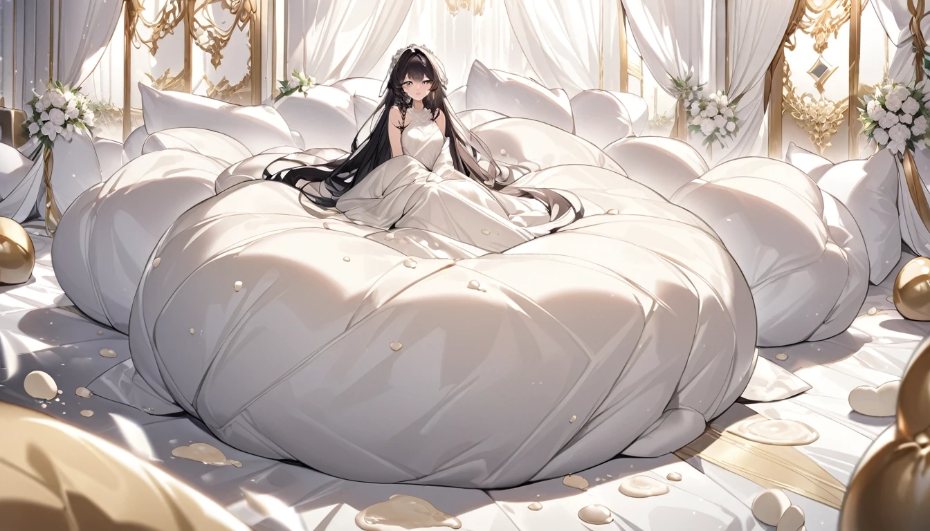 Princess、Luxurious and huge silk bed、Lots of giant silk pillows、Angry