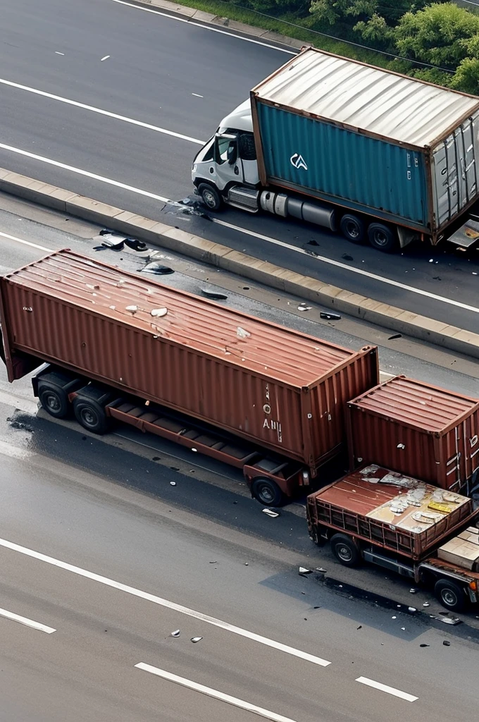 Container truck carrying money from overflowing truck crashes across the road
