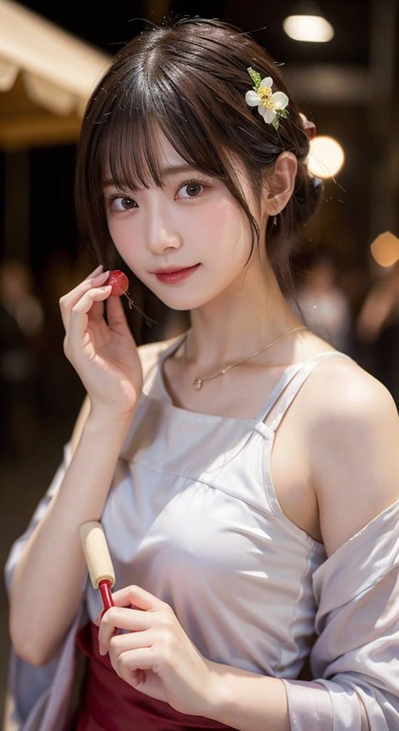 (Highest quality,masterpiece:1.3,Ultra-high resolution,),(Ultra-detailed,Caustics),(Photorealistic:1.4,RAW shooting,)Ultra-Realistic Capture,Very detailed,High resolution 16K human skin closeup。 The skin texture is natural、,Pores、It must be detailed enough to be easily identifiable.。 Skin should look healthy and have an even tone。 Use natural light and color,break,),28 years old,Beauty,,Big Ass,Sweating all over the body,Clothes that are wet with sweat and stick tightly to the body,yukata、Festivals、night、Lots of food stalls、Holding a candy apple in one hand、深night