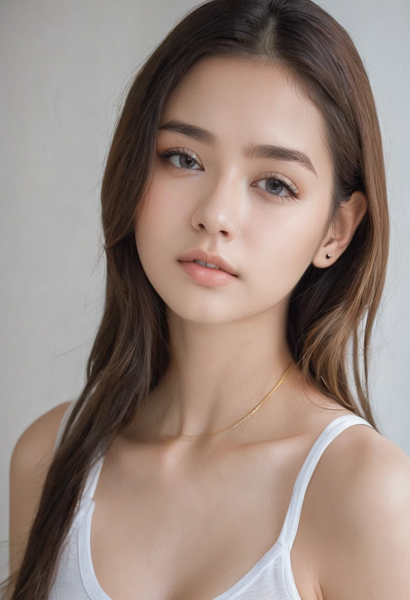 18 year old girl in nude T-shirt, (Transparent white T-shirt without