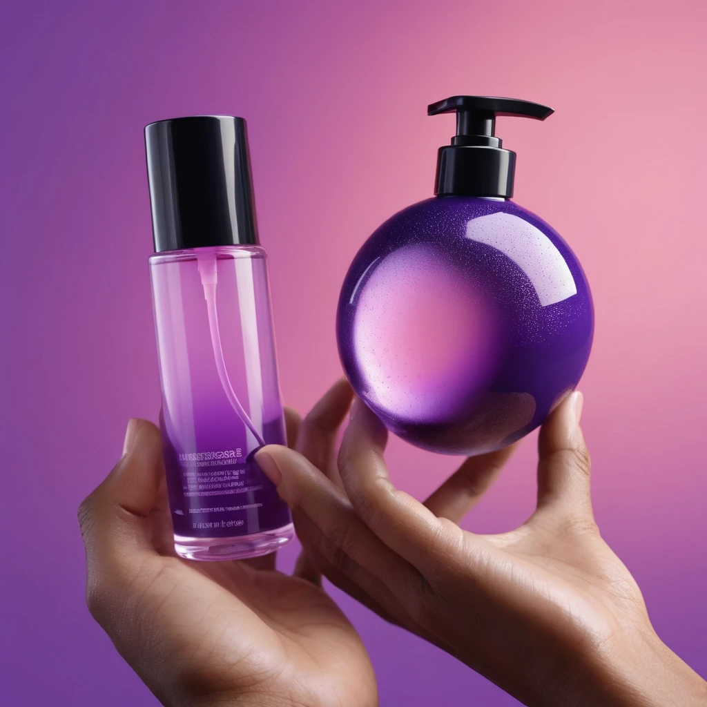 bottle of massage oil in his hand, blackhair male hands holding purple bottle of massage oil to her face, that is glowing with pink and purple colours, dripping wet, closeup macro photo, minimalistic, in a light purple and pink style, with soft edges and blurred details, in the toycore style, with a 3D render, on a colorful background, with a minimalist stage design, in a surreal style, with a cinema4D rendering, with a minimalist style, with low saturation, using gradient colors, with a cinema4D rendering, with a blender rendering, with super detail, at a super high resolution, at a super high definition
