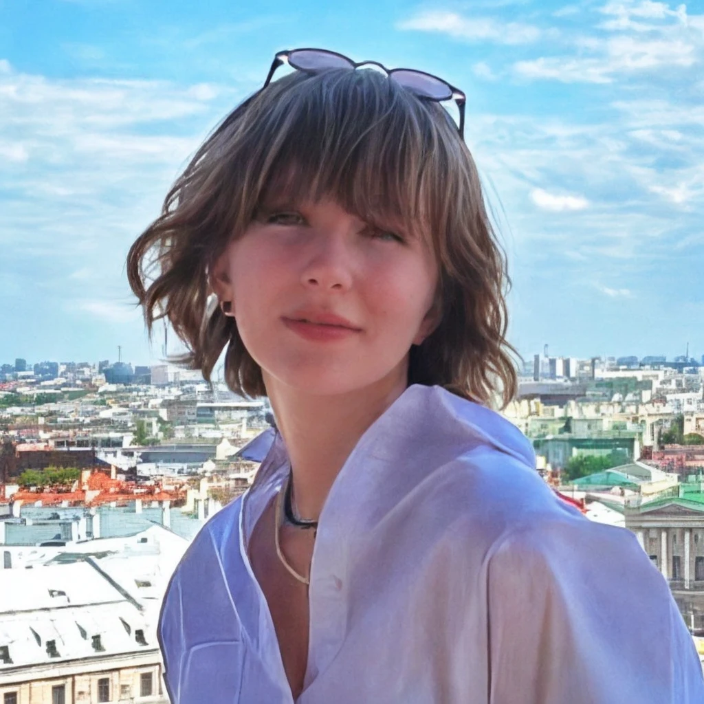 arafed woman with sunglasses standing on a balcony overlooking a city, anastasia ovchinnikova, alina ivanchenko, sofya emelenko, aleksandra waliszewska, anna nikonova aka newmilky, moleksandra shchaslyva, julia gorokhova, anna nikonova, nadezhda tikhomirova, yelena belova