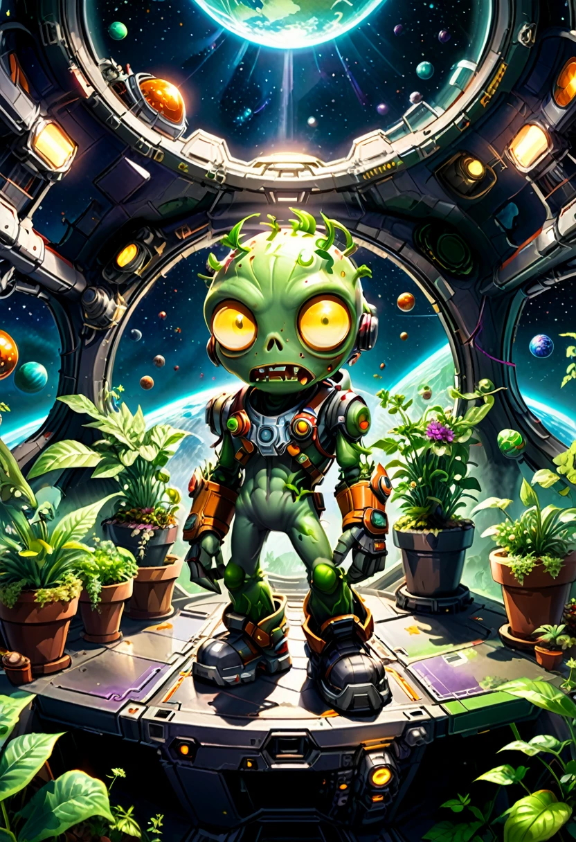(game,  "Plants vs. Zombies"), which combines elements of zombies and plants. By contrasting colors and designs, it emphasizes the diversity and  of art. The entire scene is filled with a unique sense of innovation and design, full body, (Photography), panoramic view, award-winning, cinematic still, emotional, vignette, dynamic, vivid, (masterpiece, best quality, Professional, perfect composition, very aesthetic, absurdres, ultra-detailed, intricate details:1.3)