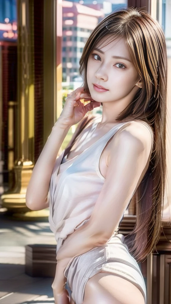 1 girl, Silver Hair, Brown hair, Dull bangs, Floating hair, Long hair, Fireplace awning, Eye of Water, Shining eyes, Long eyelashes, earrings, compensate, Smile, Open your mouth, Written border depth, First person perspective, From behind, from the side, upside down, F/1.8, 135 mm, Canon, 超HD, Retina, masterpiece, precise, Anatomically correct, Rough skin, Very detailed, Advanced Details, high quality, 最high quality, high resolution, 1080P, HD, 4K, 8K