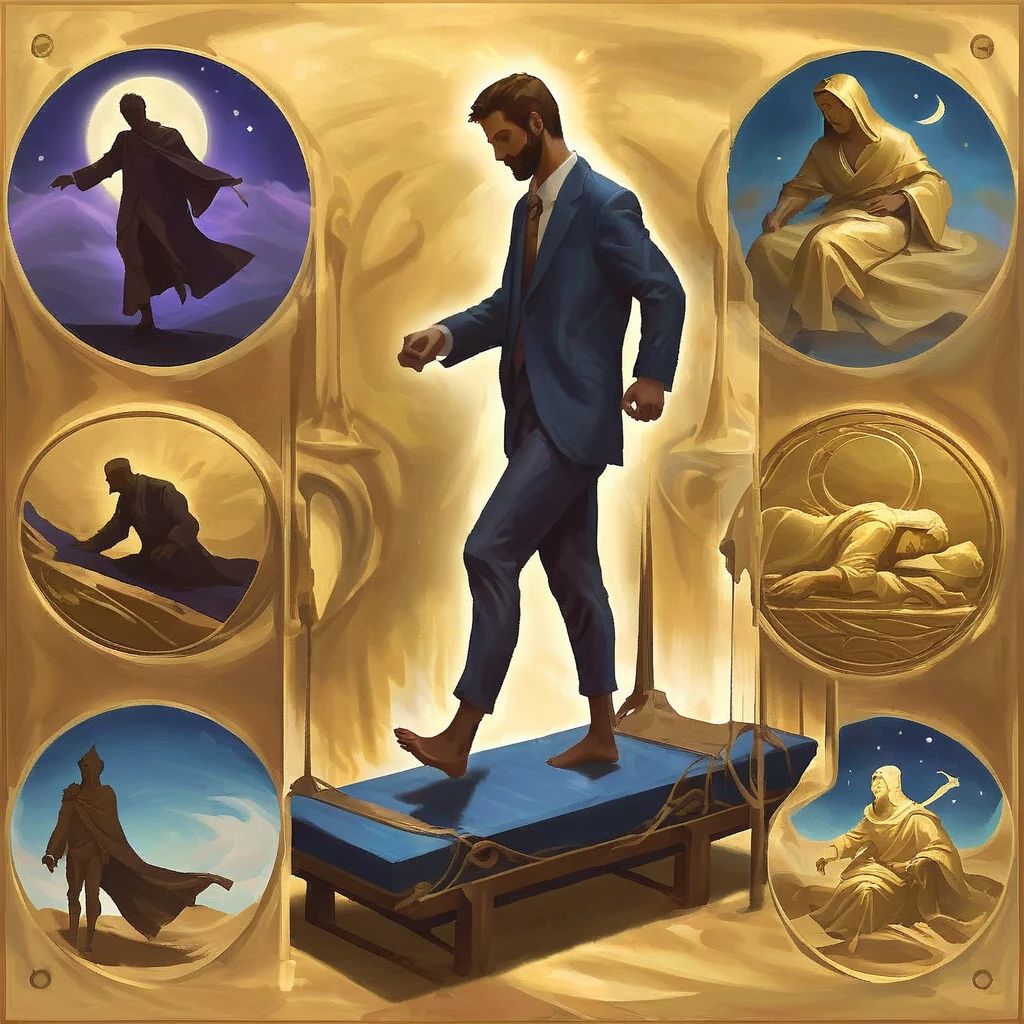 Sleepwalking Man, walking sleeping on an icon
