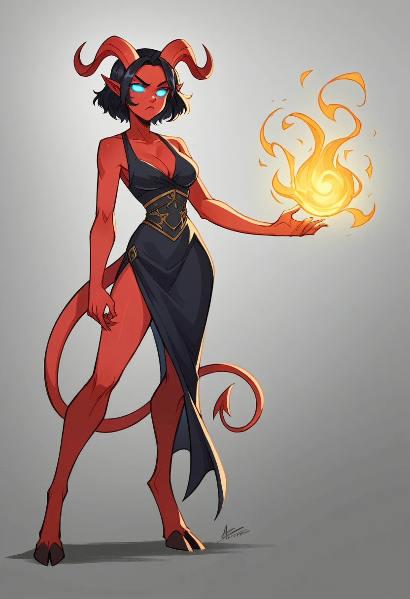 studio portrait of female demon,Tiefling, female, horns,blue eye,short ears,short hair, red skin, dragon horns, , Tiefling, mysterious, black ram horns, black curled horns, curved horns, demon horns, long black hair, rpg, slim waist, wide hips, long legs,artstation trending, high quality, sombre mood, artstation trending, , fantasy, extremely detailed, digital painting, artstation, concept art, smooth, sharp focus, illustration, stunning lighting, art by artgerm and greg rutkowski, curvy woman, mature woman, beautiful and lusty face and body, harmonic face and body, best quality, , unreal motor render, grumpy lighting, glow, bright, mysterious, mystical, magical, rim lighting, vibrant