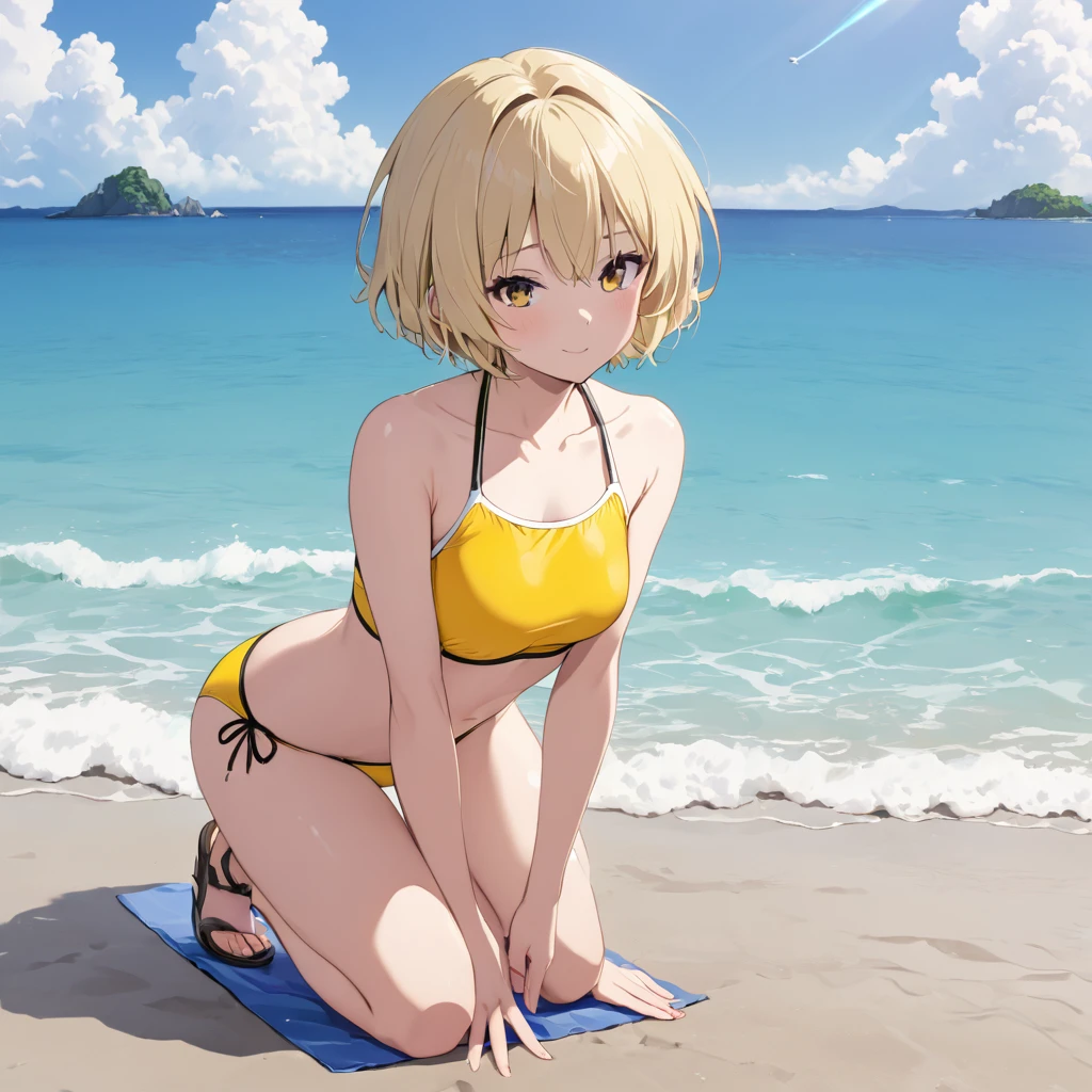 girl blonde short hair Swimwear Air handjob Kneeling