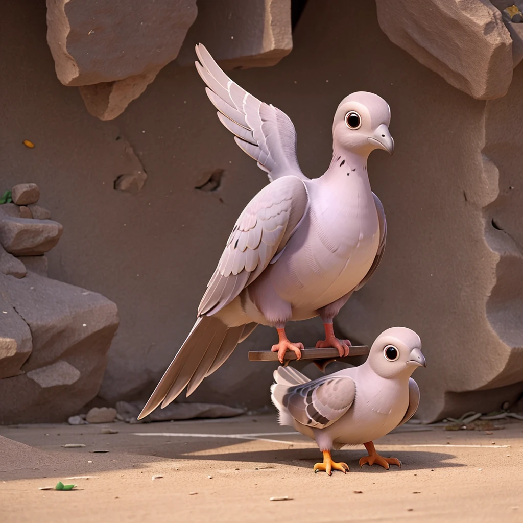 The young pigeon of the group was flying lowest.