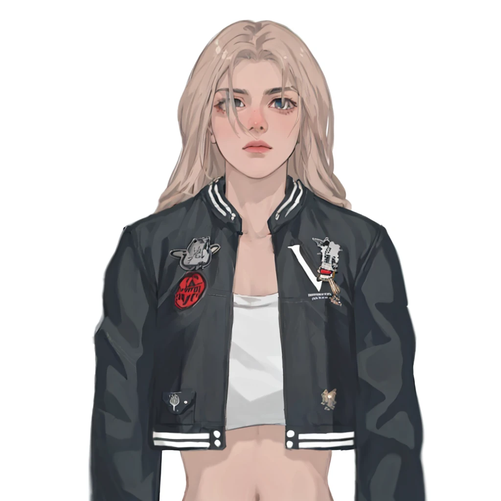(masterpiece:1.2, best quality), (1girl, solo, upper body:1.2),flat face ,Hair: buzz cut, Clothing: oversized, distressed denim jacket with patches and pins, paired with black skinny jeans and combat boots, Hanging out in an underground music venue or street art exhibit