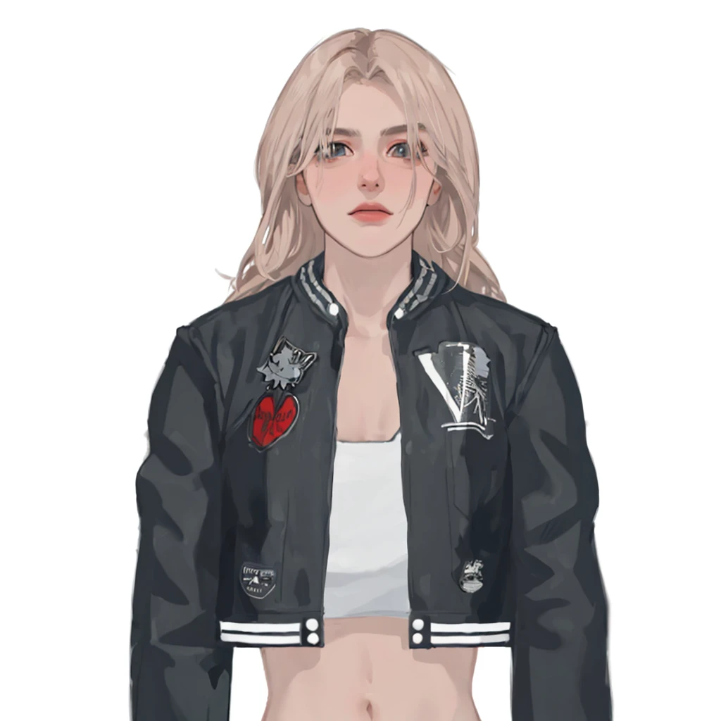 (masterpiece:1.2, best quality), (1women, solo, upper body:1.2),flat face,Hair: buzz cut, Clothing: oversized, distressed denim jacket with patches and pins, paired with black skinny jeans and combat boots, Hanging out in an underground music venue or street art exhibit