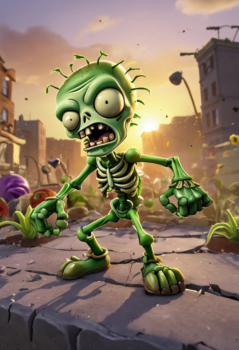 game "Plants vs. Zombies", Wearing an iron bucket on his head, full body, cinematic still, cinemascope, best quality, masterpiece, very aesthetic, perfect composition, intricate details, ultra-detailed, vivid colors