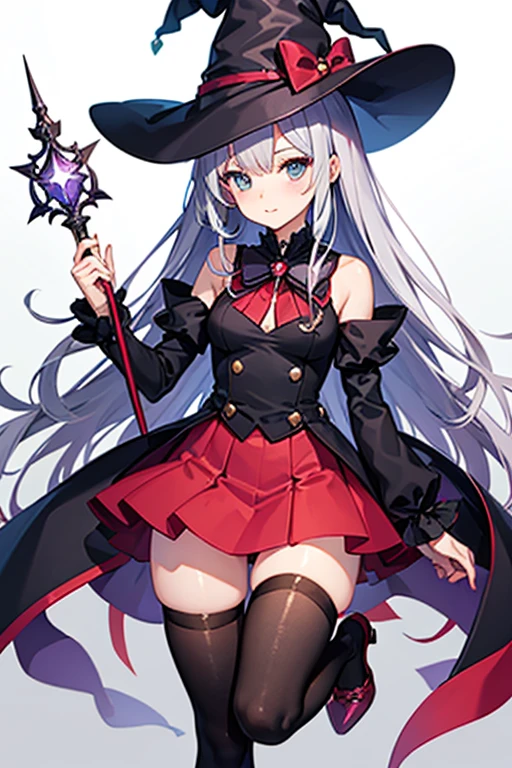 Magical girl、Witch Hat、Magic wand、Black knee-high sockiniskirt、Thighs、whole body