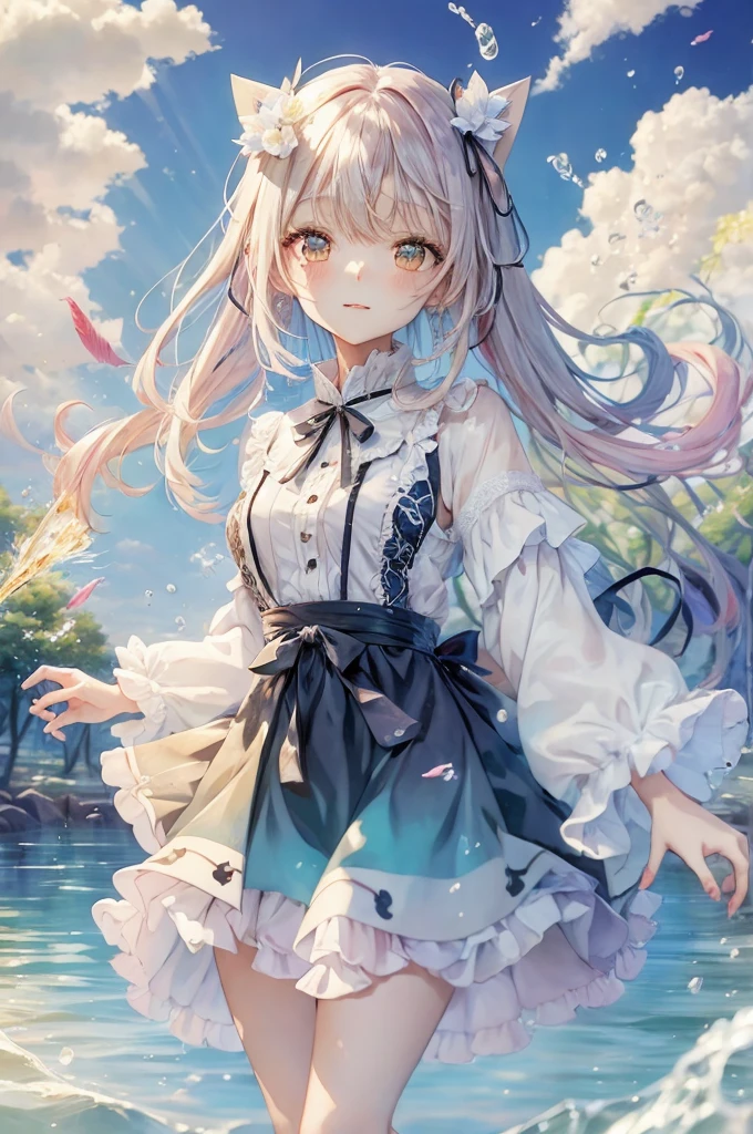 anime girl with long hair and a dress standing in the water, anime style 4 k, anime art wallpaper 8 k, cute anime waifu in a nice dress, anime art wallpaper 4k, anime art wallpaper 4 k, beautiful anime art style, high quality anime artstyle, anime artstyle, beautiful anime artwork, beautiful anime art, splash art anime