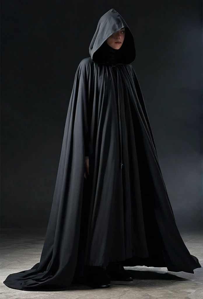 a picture of a person in a black robe, wearing cloak, wearing a flowing cloak,half of the body is not visible where cloak is worn, cloaked,invisible cloak similar to harry potter invisibilty cloak, cloak wearning person is getting faded away, wearing cloak on blasted plain, technology cloak, cloak covering face, cloak flittering in the wind, cloaked dark winter night, very long white cloak, wearing cloak and hood, white cloak