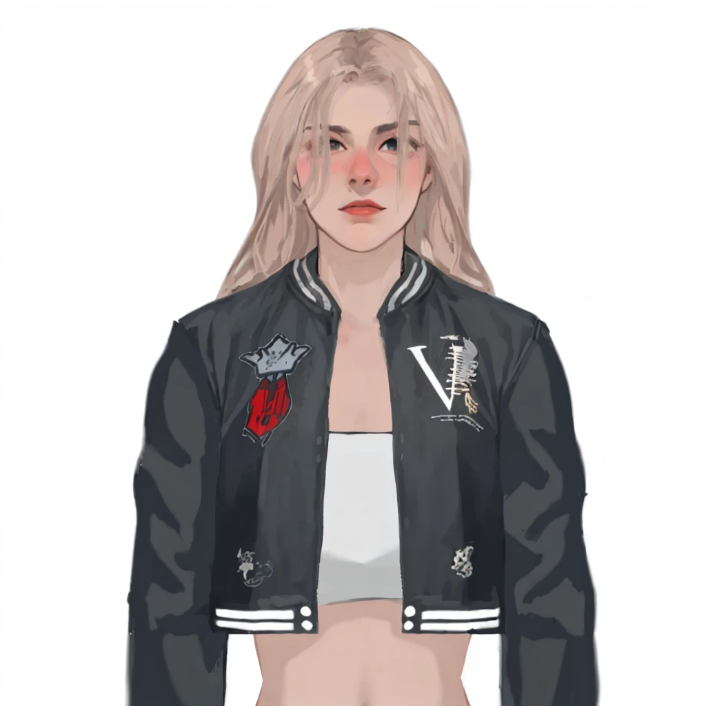 (masterpiece:1.2, best quality), (1girl, solo, upper body:1.2),flat face ,Hair: buzz cut, Clothing: oversized, distressed denim jacket with patches and pins, paired with black skinny jeans and combat boots, Hanging out in an underground music venue or street art exhibit