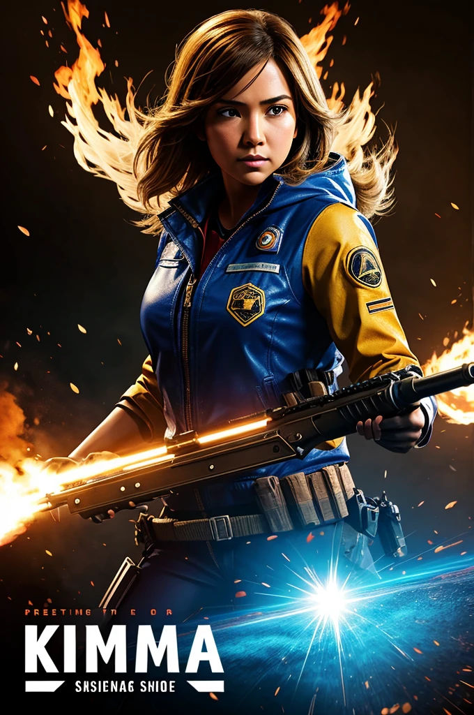 Create a logo for a shooting video game like a free fire character that says kima 999