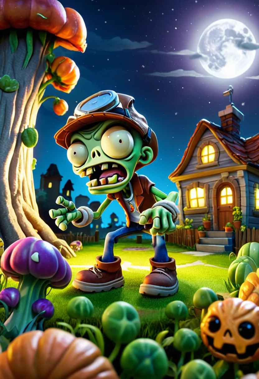 (game, "Plants vs. Zombies"), the plants on the front line take on vivid forms, showcasing their determination and courage in defense. The background is a shattered wall and a shattered sunset, and the camera is a close-up shot to showcase the resilience of the plants, full body, (Photography), panoramic view, award-winning, cinematic still, emotional, vignette, dynamic, vivid, (masterpiece, best quality, Professional, perfect composition, very aesthetic, absurdres, ultra-detailed, intricate details:1.3)