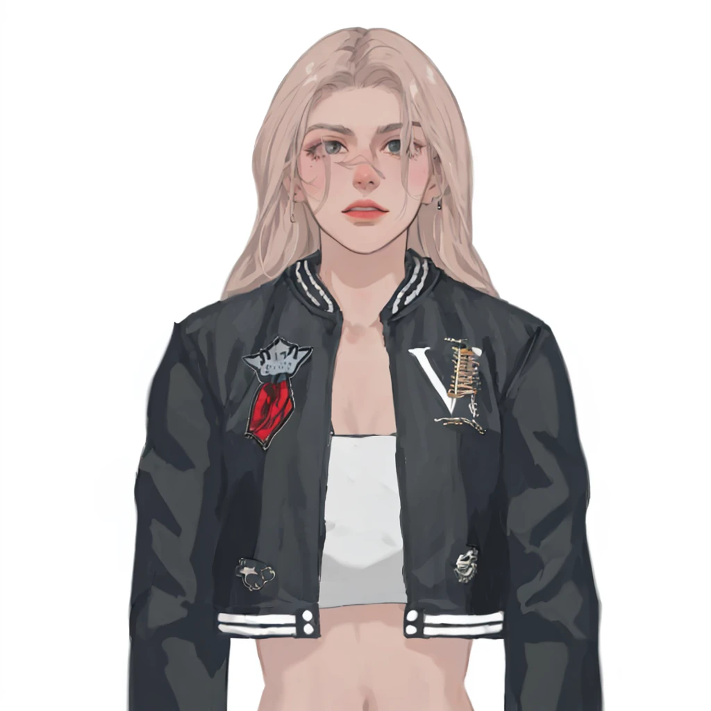 (masterpiece:1.2, best quality), (1girl, solo, upper body:1.2),flat face ,Hair: buzz cut, Clothing: oversized, distressed denim jacket with patches and pins, paired with black skinny jeans and combat boots, Hanging out in an underground music venue or street art exhibit