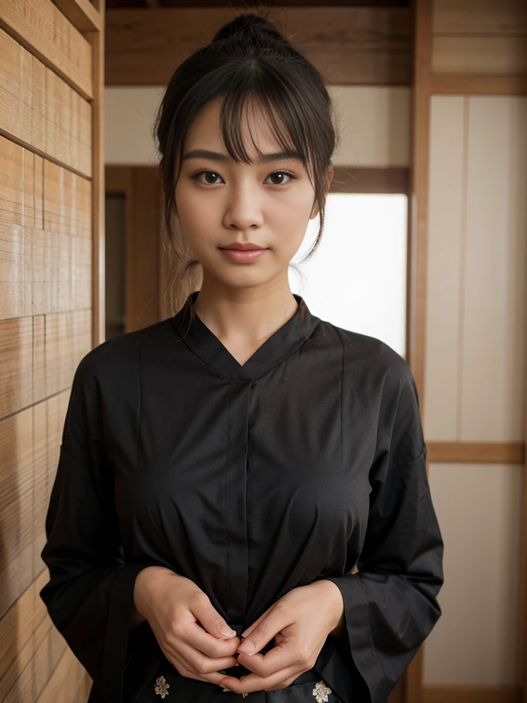 1 person Beautiful Asian Woman Kyoto Black blouse Small smile