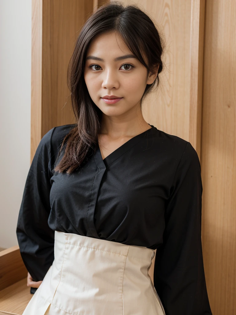 1 person Beautiful Asian Woman Kyoto Black blouse Small smile